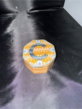 Anthropologie Monogram C Trinket Box Ceramic Jewelry Dish with Lid